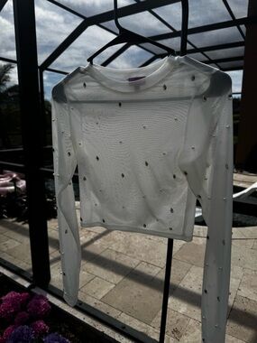 mi ami White Sheer Mesh Top with Stud Accent